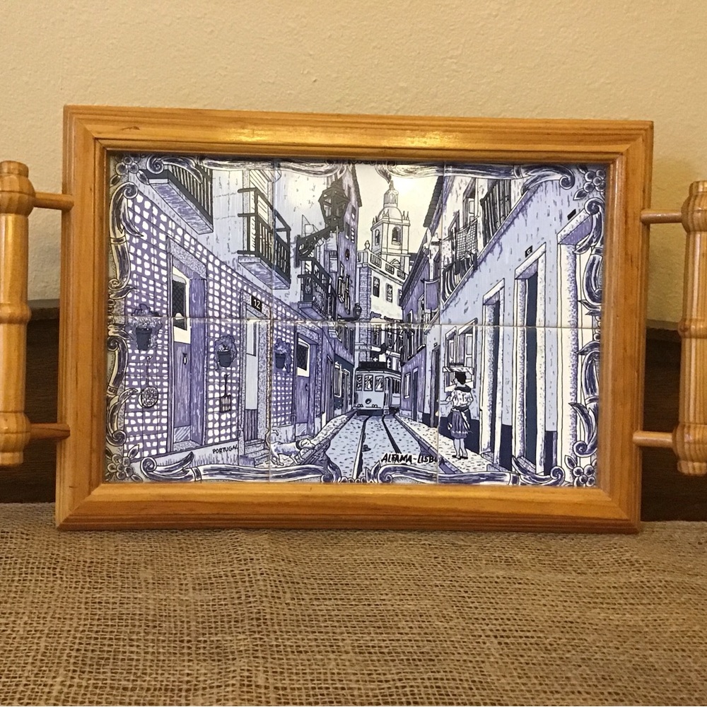 Alfama Lisboa hand painted tile tray. Vintage
